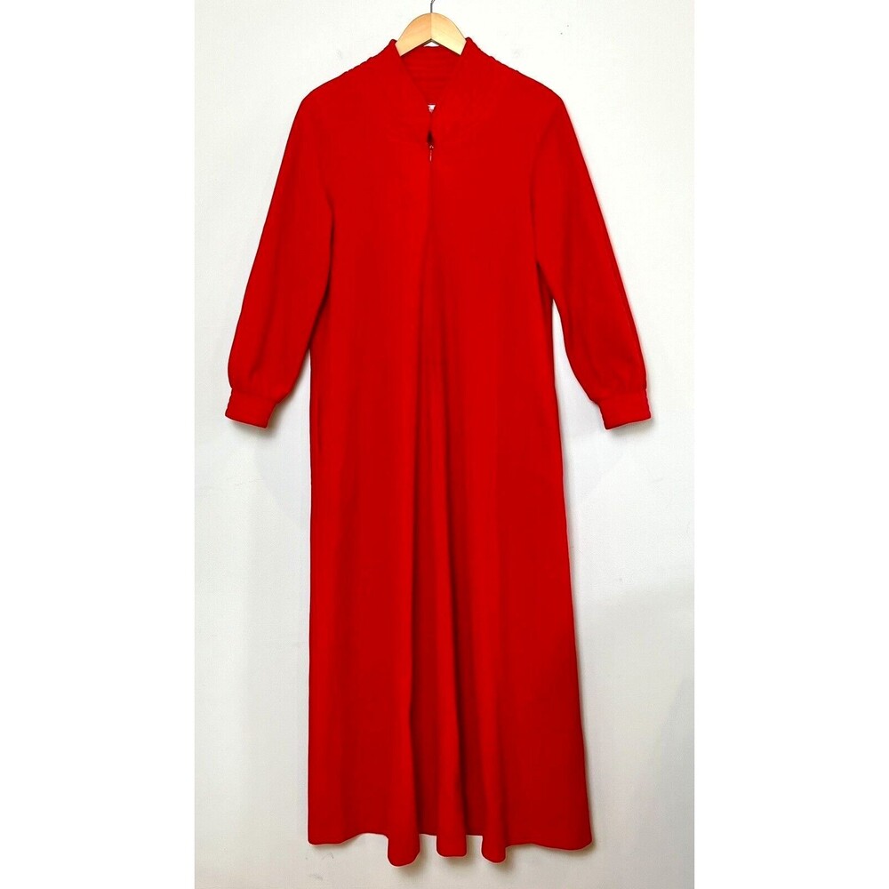 Vintage Vanity Fair Red Granny Retro Half Zip House Coat Kaftan Robe - Size S